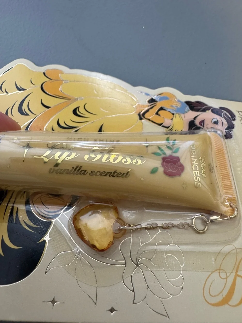 Disney Princess Belle Vanilla scented high shine Lip Gloss with heart charm
